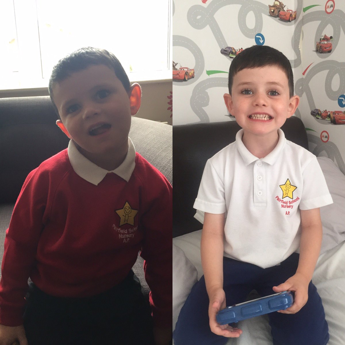 sara_s85's tweet photo. From his first day to his last! Amazing 10 months! Thanks @FairfieldEYFS for everything! @shaunpeo https://t.co/k5ykk649at