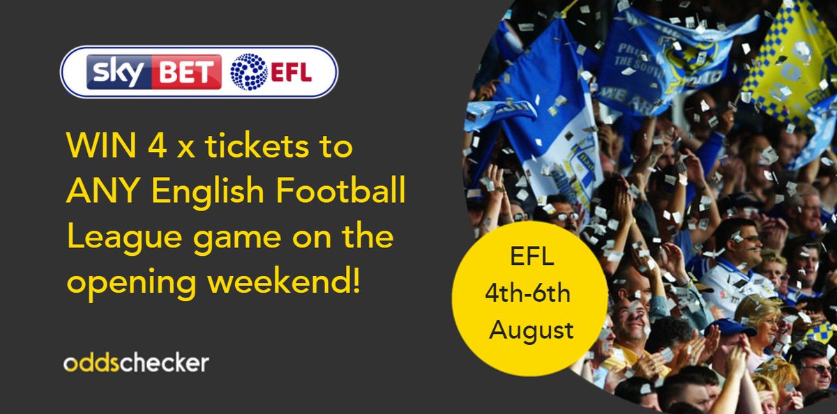 oddschecker's tweet image. ⚽WIN 4x tickets courtesy of @skybet to ANY football league match on the opening weekend!⚽  

Simply RT and follow @Oddschecker to enter 🎟🎟🎟🎟