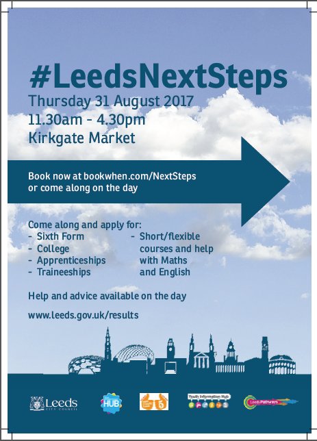 RothwellHub's tweet photo. Aged 16–19, not sure what to do in Sept? Come to Kirkgate Market 31/8/17 at 11.30-4.30, for help re 6th Form, Apprenticeships, College etc https://t.co/UBEMzTL3r0