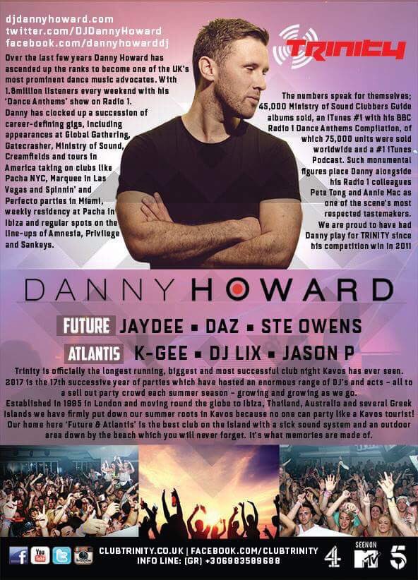 clubtrinity's tweet photo. This Sunday 23rd July we have @DJDannyHoward from @BBCR1 live @FutureClubKavos bookyour ticketsnow at https://t.co/FHdM9pH6a5 #kavos #djs https://t.co/3QwIfqGHXi