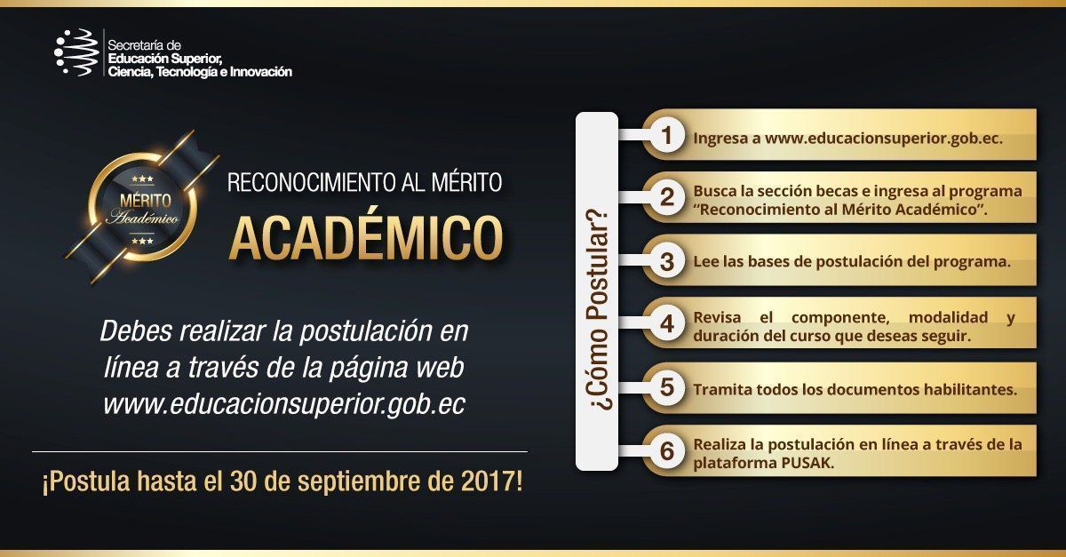 EduSuperiorEc's tweet photo. Entérate cómo postular al programa de Reconocimiento al #MéritoAcadémico ➡ https://t.co/5Cu8HvXZDf #FelizViernes https://t.co/1XAdfG3sIP