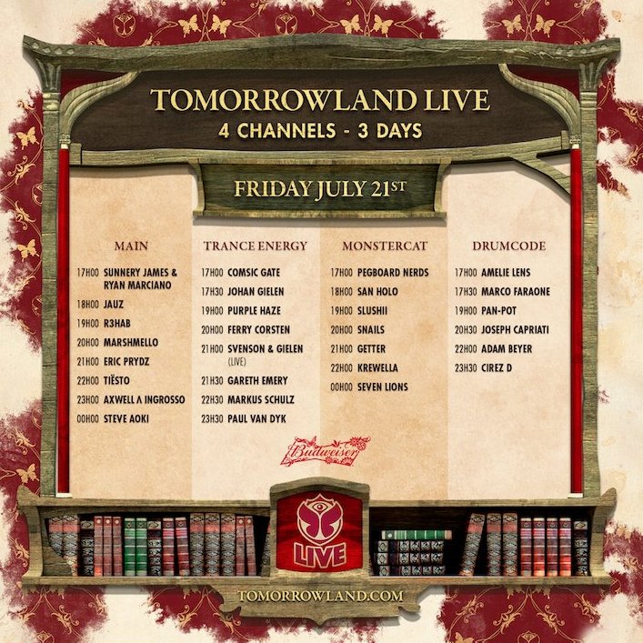 VirezFM's tweet photo. Este es el Line-Up para el primer día de #Tomorrowland 

🗓️ viernes, 21 de julio de 2017 🗓️ https://t.co/VqRaCoXOOP