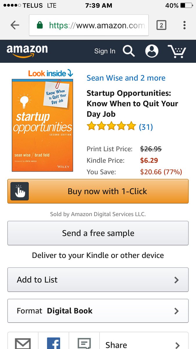 SeanWise's tweet photo. My latest book with @bfeld is still trending high on @amazon and still on sale. Save $20 and get priceless learnings @techstars @RyersonU https://t.co/PIUJrUcEAS