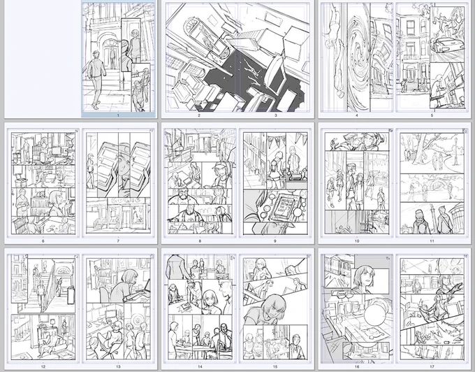 グリヒルのレイアウトはこんな感じ。GWENPOOL#16の時のもの。日本の漫画でいうネームですが、脚本がしっかりしているので最初から細かく描き込んでしまいます。 
