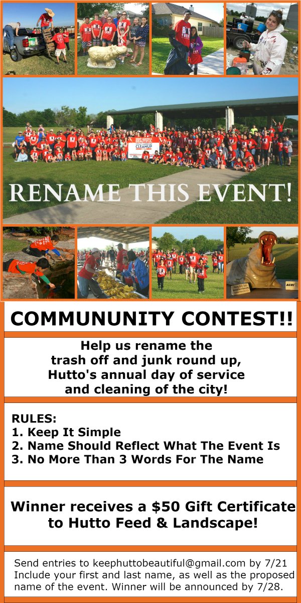 huttocleanup's tweet photo. We want the #huttocommunity to be part of the process and RENAME THE EVENT! Email submissions to keephuttobeautiful@gmail.com by 7/21/17 https://t.co/ZMDayFjDub