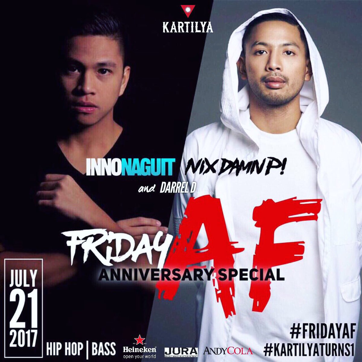 justinquirino's tweet photo. KARTILYA TURNS 1
<The #FridayAF Anniversary Special>
TONIGHT! 9pm! Lezgo, sagow! ๐๐ Lemme know if you're coming!๐ https://t.co/DArvvp3kFf