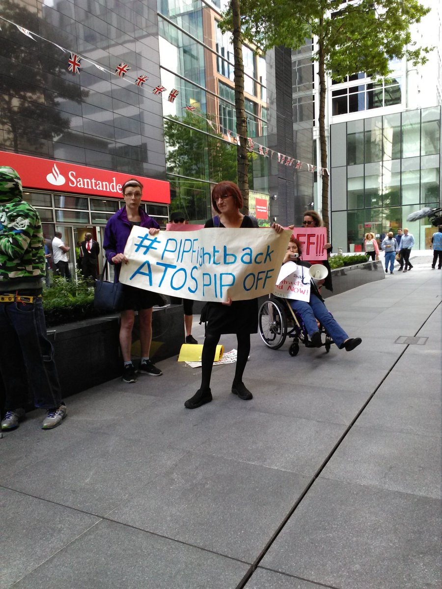 TolleyM's tweet photo. #ATOSkills #PIPfightback @Dis_PPL_Protest @Ipswich_UC 
DPAC outside ATOS HQ london https://t.co/lHaMbyHewe