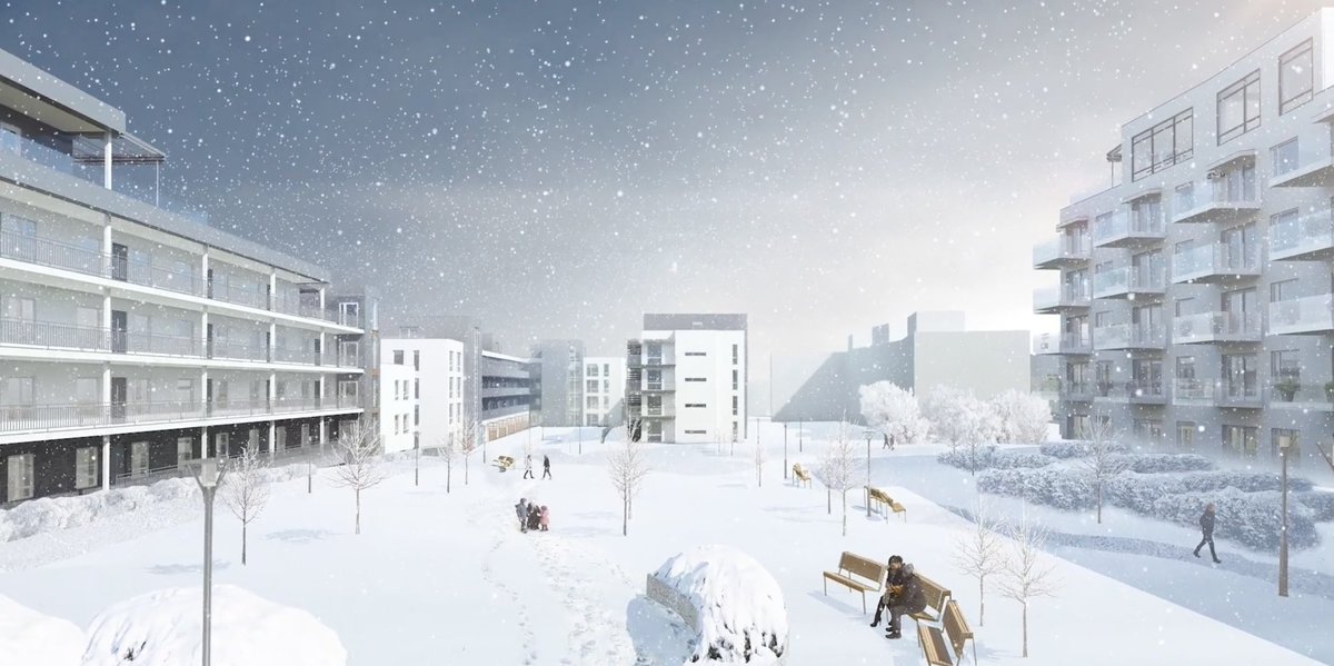 creaturmedia's tweet photo. Hva gjør du når bygget ikke eksiterer, det er sommer, men du vil vise hvor fint det skal bli vinterstid? #3D https://t.co/C3KqitfeQC https://t.co/SYaIeMeMZf