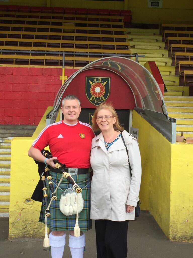 1_elainesmith's tweet photo. Pleased to welcome @StuMcMillanSNP to Cliftonhill home of the Wee Rovers @albionrovers today for #Pipeathon2017 https://t.co/YEjPN5lkwP https://t.co/FP7AYMeKBc