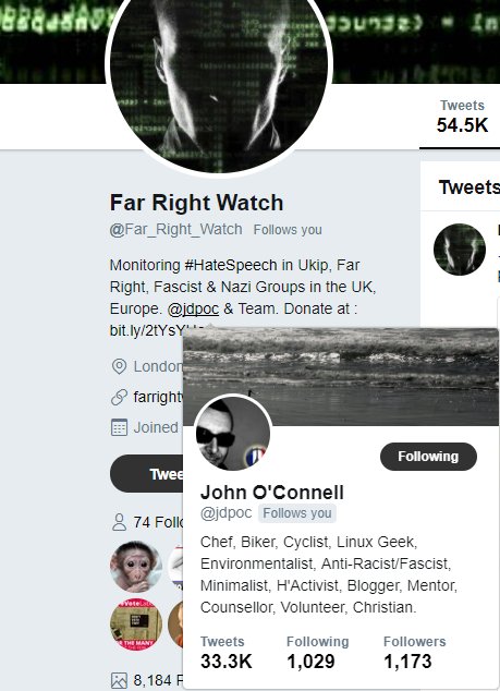 DaveAFAF's tweet photo. Hilariously, Nazi morons have "outed" one of the @Far_Right_Watch team. Which one? The one whose profile is linked in the FRW bio. #doxfail https://t.co/W8vquUyYx5