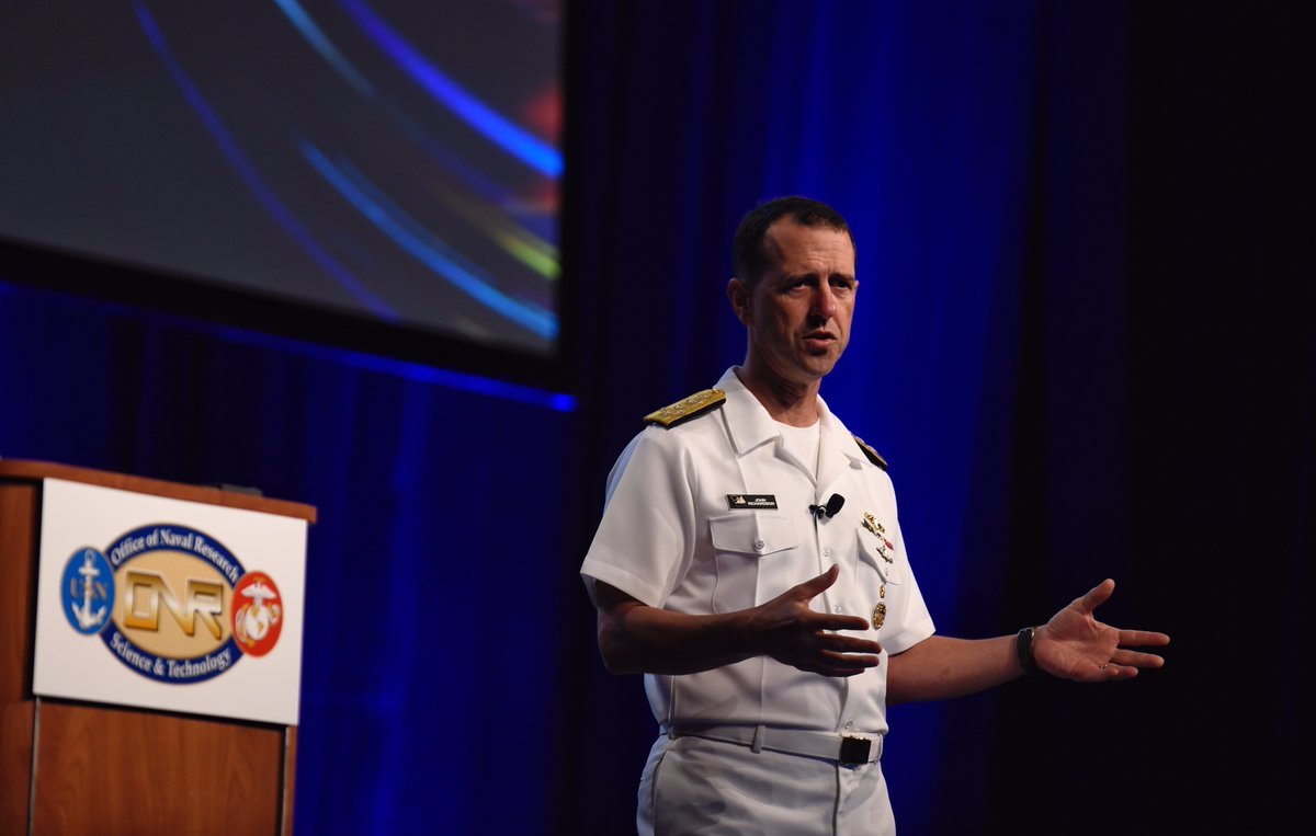 USNavyResearch's tweet photo. @CNORichardson kicked off day 2 at the #NavalTechExpo, discussed how we get to the Navy we need and the Navy after next https://t.co/vM9b569osG