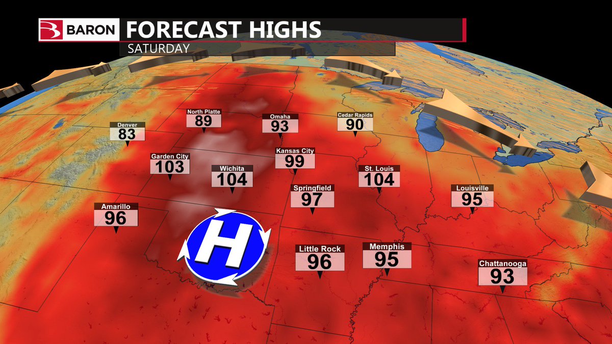 BaronWeather's tweet photo. Extreme heat expected the next few days. Be prepared to protect your staff and communities with real-time weather information from Baron. https://t.co/K429c9tSnR