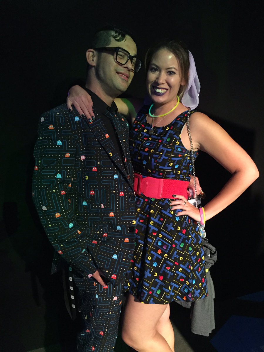 ItCameFromBlog's tweet photo. This duo wins in my book for best matching outfits at the @SYFY #ConicCon party. #PacMan #MsPacMan https://t.co/EMKDRAtOGC