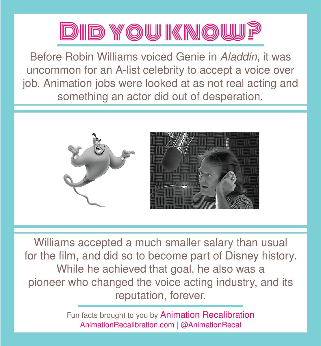 AnimationRecal's tweet photo. For #RobinWilliams birthday, one of my favorite facts about a legend and his legacy #Aladdin #TodayILearned #FunFactFriday https://t.co/IZLv8tyE3U