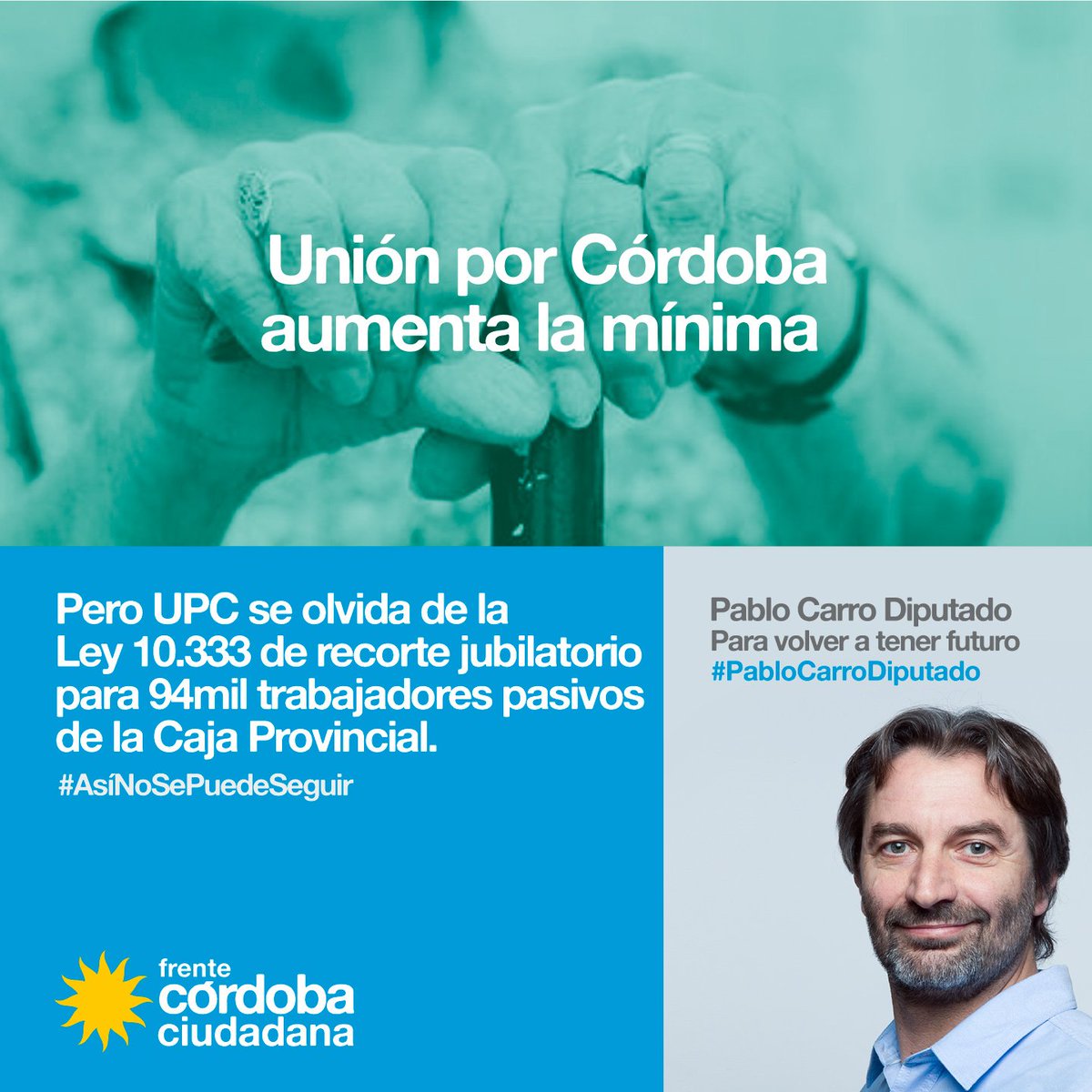 PabloCarroOk's tweet photo. UPC, PRO y UCR votaron la Ley que recortó 11% a los jubilados en Córdoba. Hay que derogarla 👉 https://t.co/ZQ86gbvbNX #PabloCarroDiputado https://t.co/mxLiVcIyHF
