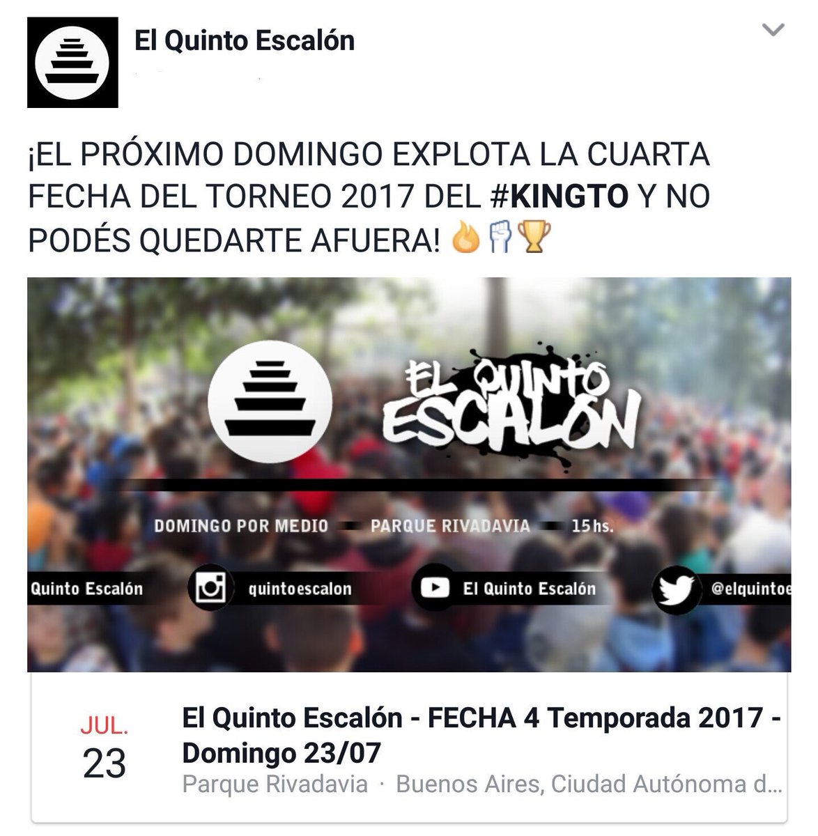 LaGallerap's tweet photo. ¡Se viene #ElQuintoEscalon este domingo!
Fecha 4 / Temporada 2017
#Kingto https://t.co/yGDHkTLgQr