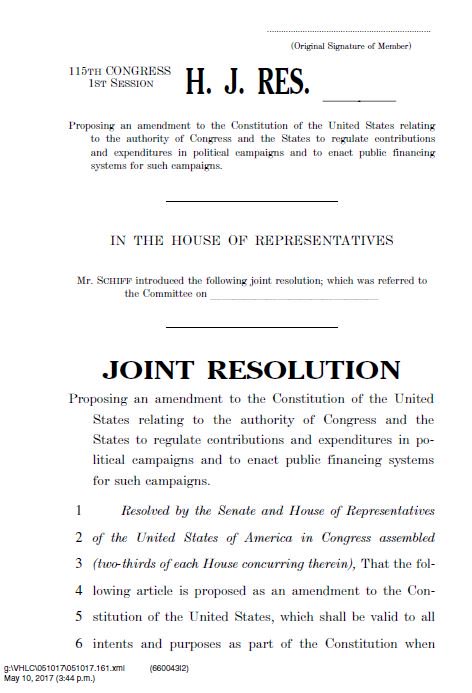 Just introduced Constitutional Amendment to overturn Citizens United. We must stop vast sums of anonymous money that threaten our democracy.