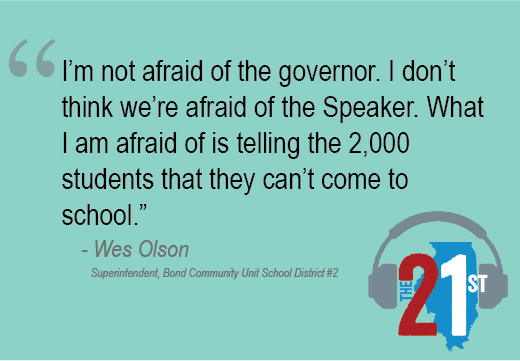 21stShow's tweet image. .@GovRauner said Speaker Madigan "intimidated" superintendents into supporting #SB1. We asked Superintendent @olson_wes if he agreed. #twill