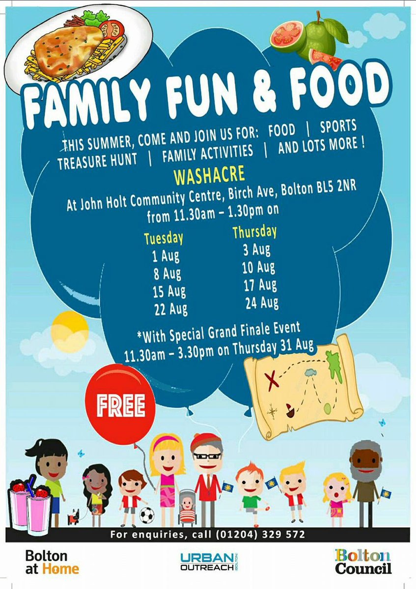 Free Family, Fun &amp; Food sessions on #Washacre Westhoughton this Summer hols...come along @boltonathome <a href="/boltonlive/">Bolton Live!</a> <a href="/UrbanOutreachUK/">Urban Outreach</a>