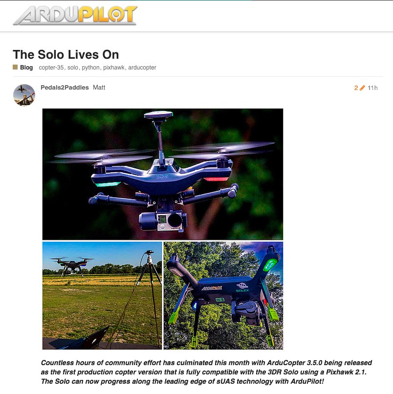 d0tslash's tweet photo. Congrats to @ProfiCNC and @ArduPilotTeam for the hard work getting @chr1sa and @3drobotics to liberate Solo https://t.co/9YybVs2Jap #FLy3dr https://t.co/Ceh5KEKI3t