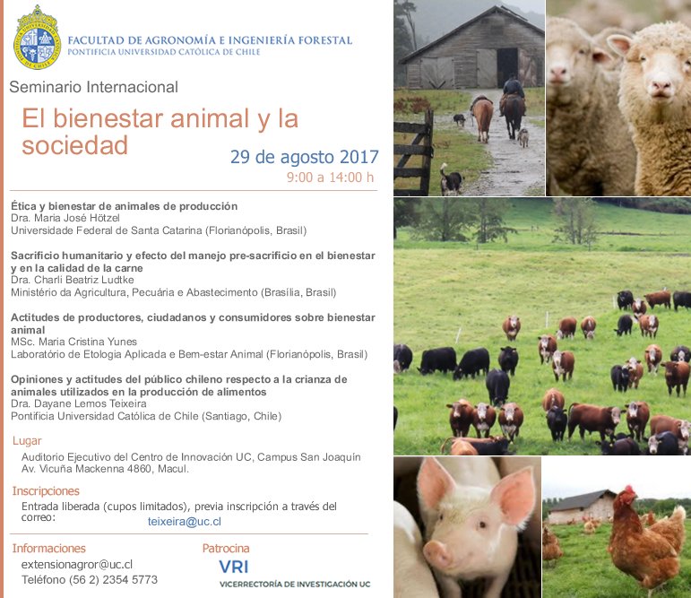 AgronomiaUC's tweet photo. Te invitamos al Seminario Internacional "El bienestar animal y la sociedad", 29 de agosto en Campus San Joaquín. https://t.co/6rDgfp4fhh https://t.co/PnALHz74xu