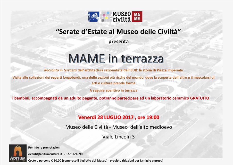 ADITUM_Cultura's tweet photo. #Estate in #Terrazza al @MuseoCivilta! Venerdì 28 dalle ore 19.00 presso la terrazza del @Museo_MAME. Prenotazioni: eventi@aditumcultura.it https://t.co/bhiSFCjCBM