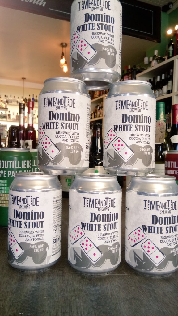 OffyBroadstairs's tweet photo. New in! Time and Tide, Domino White Stout. Brewed with Cocoa, Coffee and Tonka beans. 8.6% Very Mocha-like then! . @jules19612424 https://t.co/mOXJwVBpje