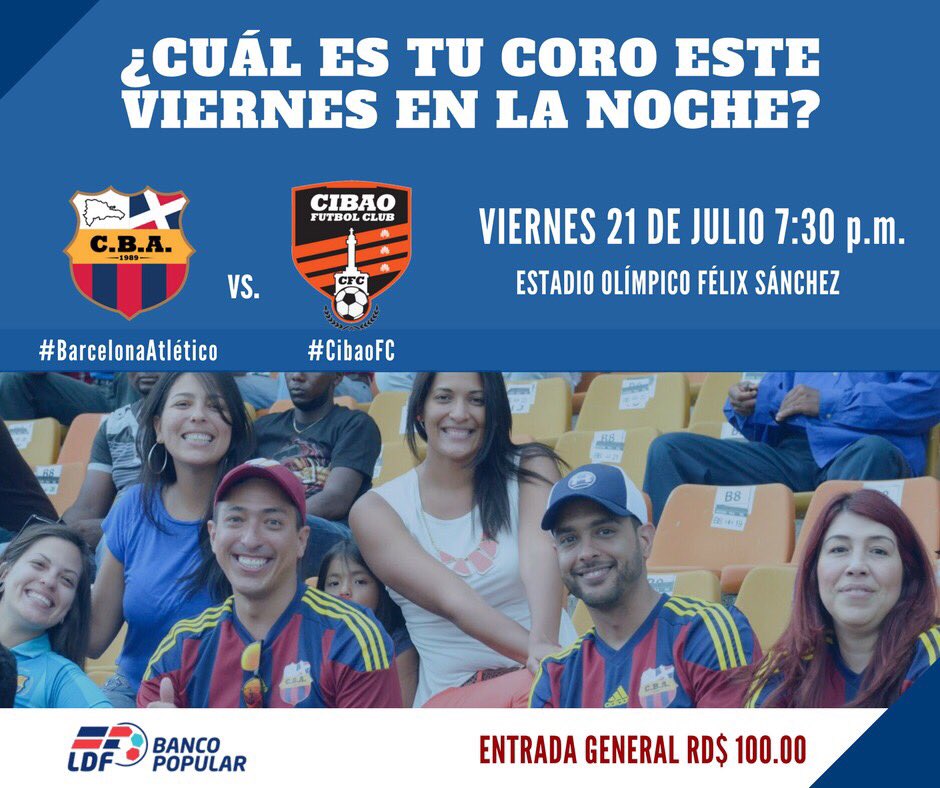 BarcelonaAtleti's tweet photo. Arma tu coro esta noche con el fútbol!
 #BarcelonaAtlético vs #CibaoFC 7:30PM Estadio Olímpico https://t.co/RXnHZXxcy3