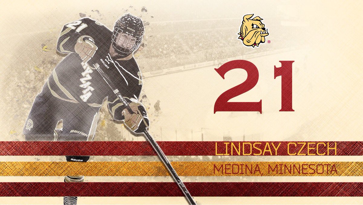 UMDWHockey's tweet photo. Freshman defenseman @LindsayCzech will wear #21 in Maroon & Gold! #NewDogsNewDigits https://t.co/qhuaZK3Wng