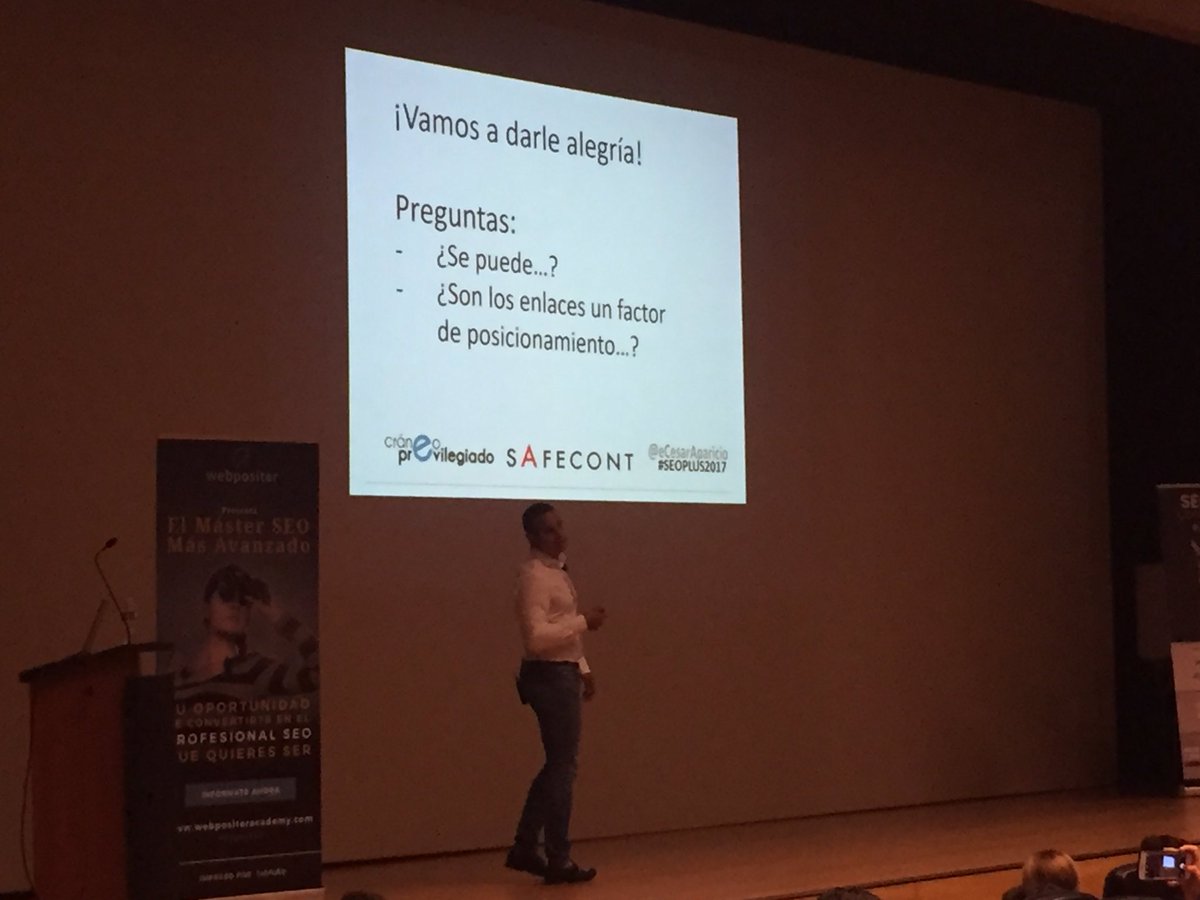 alexmat3o's tweet photo. ¿Se puede posicionar sin enlaces? NO y pubto. @eCesarAparicio en #SEOplus17 https://t.co/TQ2Y17VEUz