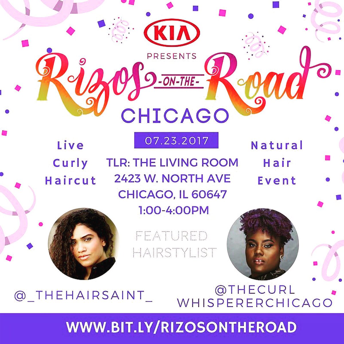 sisterscientist's tweet photo. Hey Chicago #CurlyChicks! Where will you be this weekend? Join @RisasRizos and @Kia this Sunday! #chicagonaturals https://t.co/vsoZSur4mA https://t.co/jGTSWtiW8d