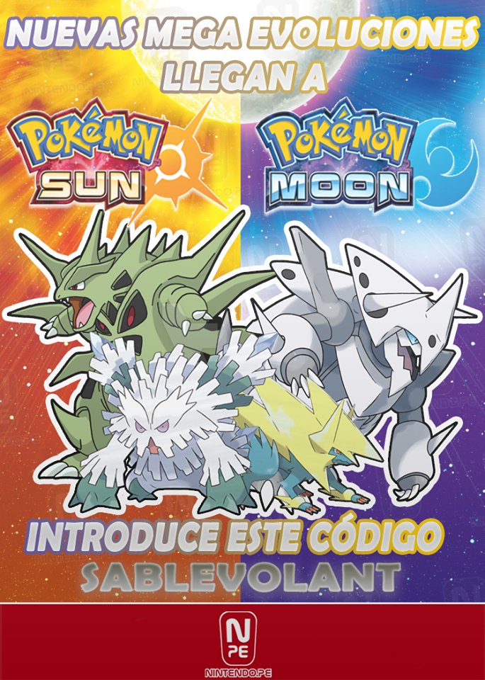 Nintendo_Pe's tweet photo. ¡Nuevas #Megaevos llegan a #Alola! Canjea el código y recibe las megapiedras de #Aggron, #Abomasnow, #Manetric y #Tyranitar.
#PokemonSunMoon https://t.co/EpytodTEnV
