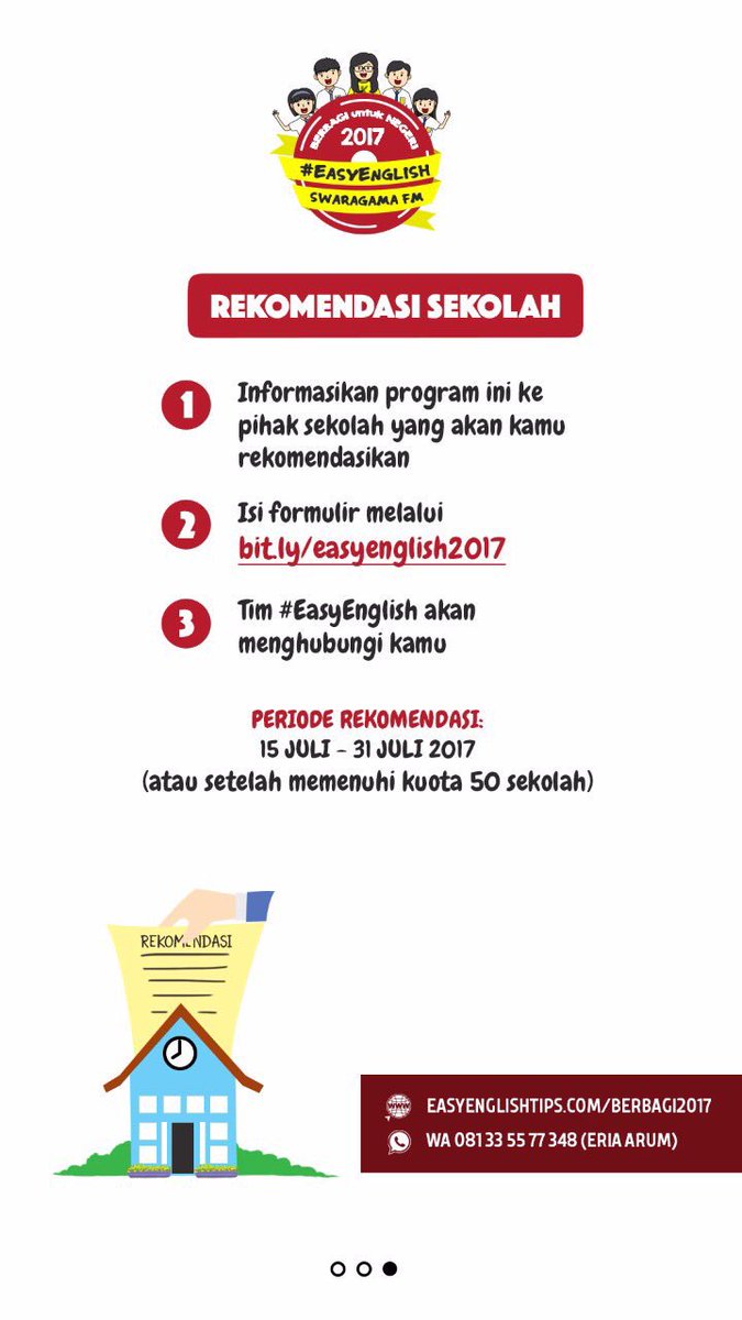 Kamu juga bisa berpartisipasi dengan merekomendasikan sekolah target pengiriman DVD #easyenglish.