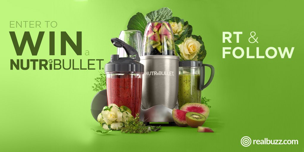 realbuzzcom's tweet photo. Ready to get your smoothie on? RT &amp; Follow to enter our #competition #giveaway and #win a Nutri Bullet blender. #realbuzzNutri https://t.co/YFI8KpuC3x