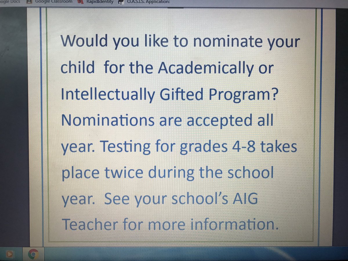ReadWriteRPT's tweet photo. 😃⭐️Did you know WCPSS offers AIG testing twice a year? There is fall window and a spring window. https://t.co/0XvN06FZ90