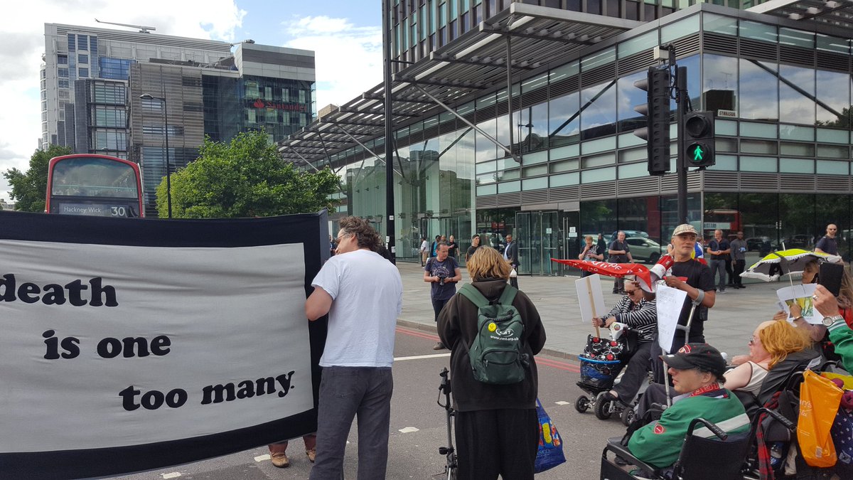 deafpassenger's tweet photo. Blocking Euston Road to protest against ATOS #SummerofDiscontent #ATOSKILLS #CutsKill #NotOneMoreDay https://t.co/RZBXqVpWRq