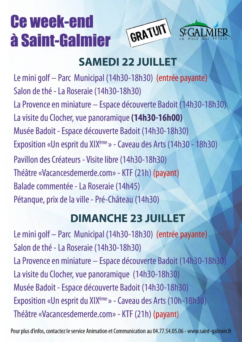 Votre Week-end à <a href="/VilleStGalmier/">Ville Saint-Galmier</a> 

Et plus encore sur saint-galmier.fr