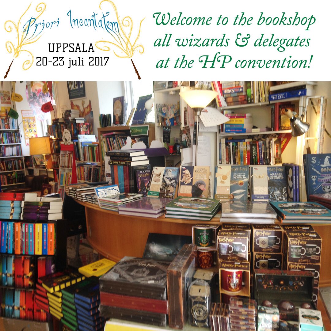 bookshop_se's tweet photo. Welcome wizards @ #HarryPotter convention #PrioriIncantatem2017 #Uppsala shop full w/ all things HP. Convbracelet = discount @foreningenmagi https://t.co/7bmbiaAG6E