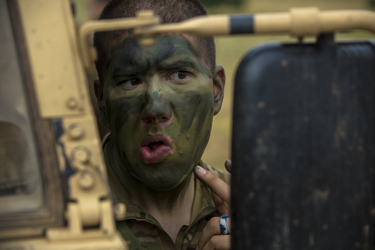 When you’ve got to get it just right! A <a href="/USArmy/">U.S. Army</a> #soldier applies face paint before a live fire exercise during #SaberGuardian in #Bulgaria.