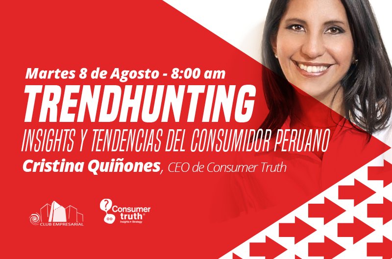 consumer_truth's tweet photo. No te pierdas la Conferencia #TrendHunting: #Insights y #Tendencias del #ConsumidorPeruano a cargo de @cristinaq 👉 https://t.co/Fm6xWTSSTV https://t.co/eEnSHLwOtS
