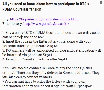 puma bts code