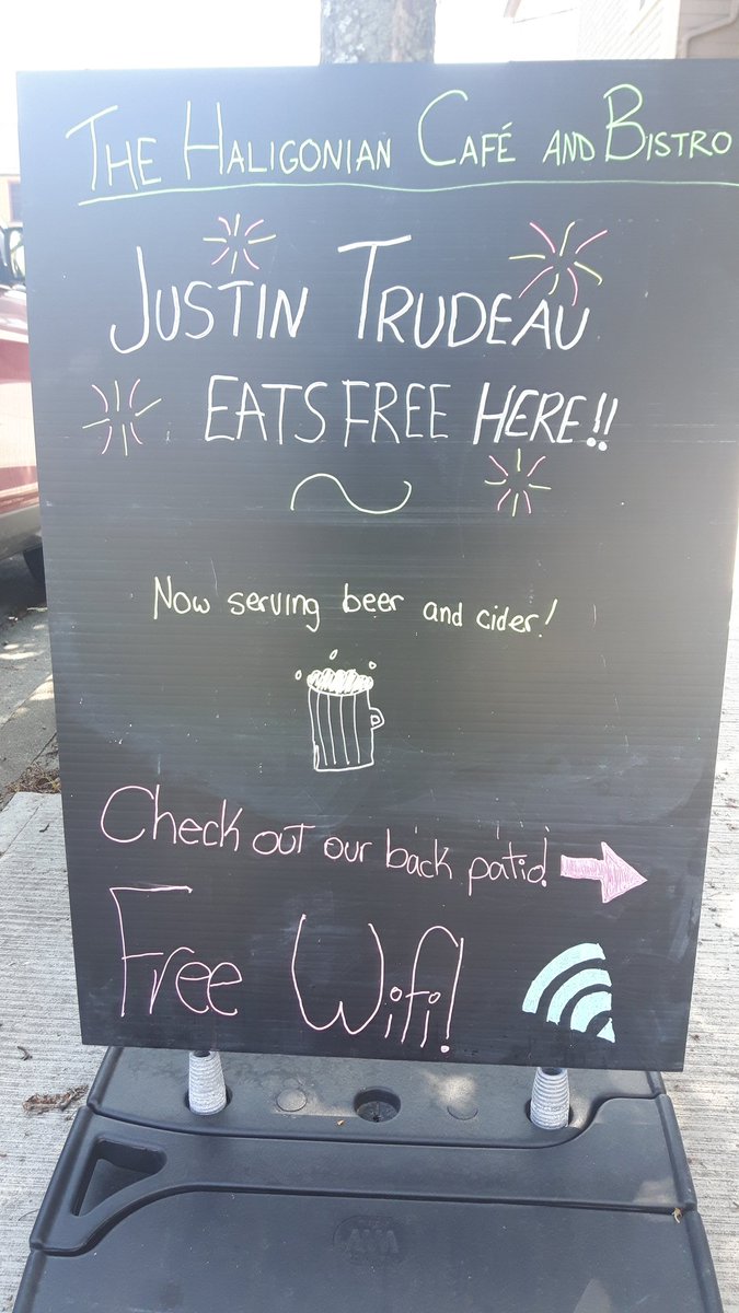 HaligonianCafe's tweet photo. @justintrudeau is in Halifax for our Pride Parade, and naturally, the PM of Canada gets a free meal including coffee &amp; a cookie! https://t.co/yDszDyVRaq