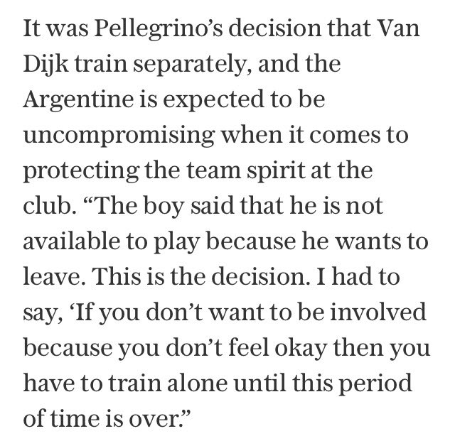 FreshSaints's tweet photo. Mauricio Pellegrino's comments on Virgil Van Dijk's current situation #saintsFC https://t.co/kcwL7nUzYu