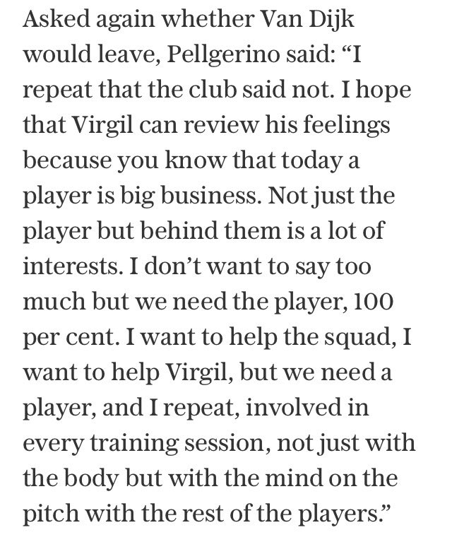 FreshSaints's tweet photo. Mauricio Pellegrino's comments on Virgil Van Dijk's current situation #saintsFC https://t.co/kcwL7nUzYu