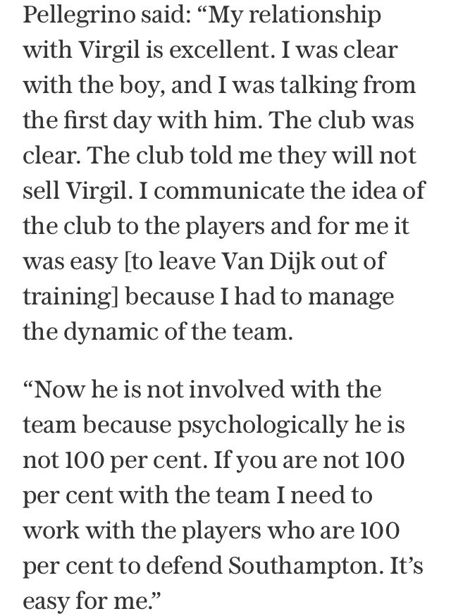 FreshSaints's tweet photo. Mauricio Pellegrino's comments on Virgil Van Dijk's current situation #saintsFC https://t.co/kcwL7nUzYu