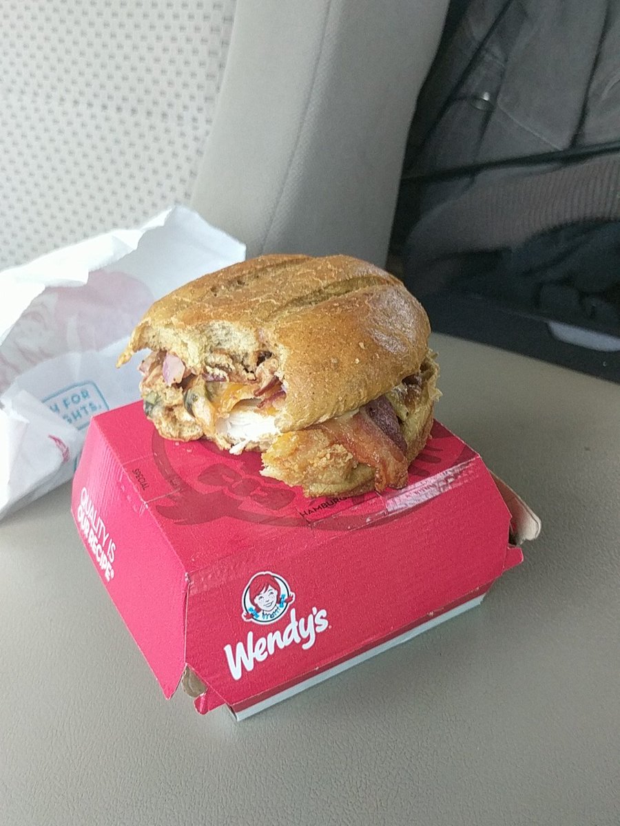KansasPlaces's tweet photo. Wendy's is buzzing:  - RT @Rainolee_ Best chicken sandwich ever #baconquesochicken. @Wendys 's https://t.co/avoqmYmjJO