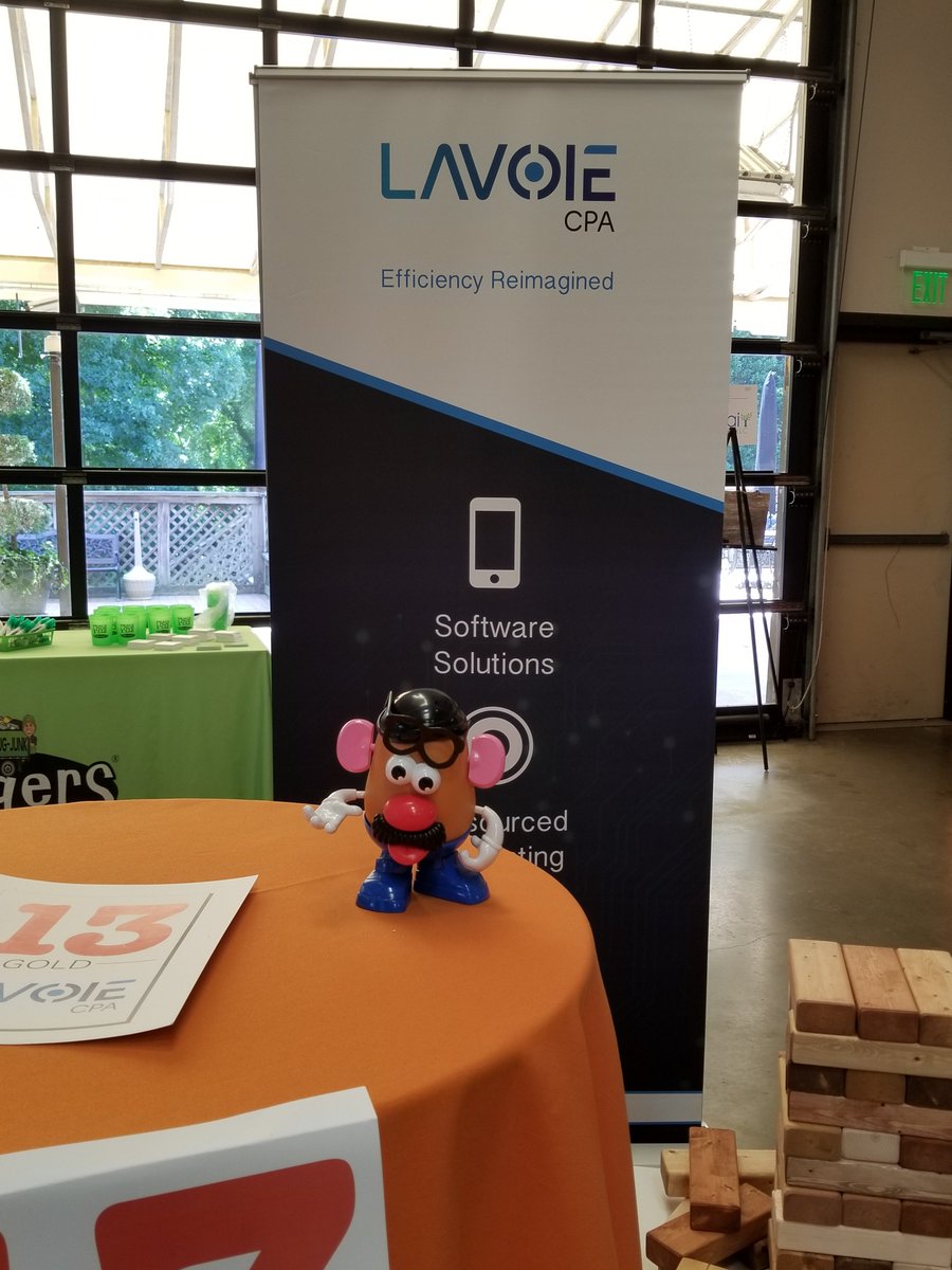 LavoieCPA's tweet photo. Onsite @b2bTRIBE Business Owner Recess! Come play giant Jenga with us and our mascot Mr. Potato Head #figurethingsout #balance #strategy https://t.co/KZ643xwIQy