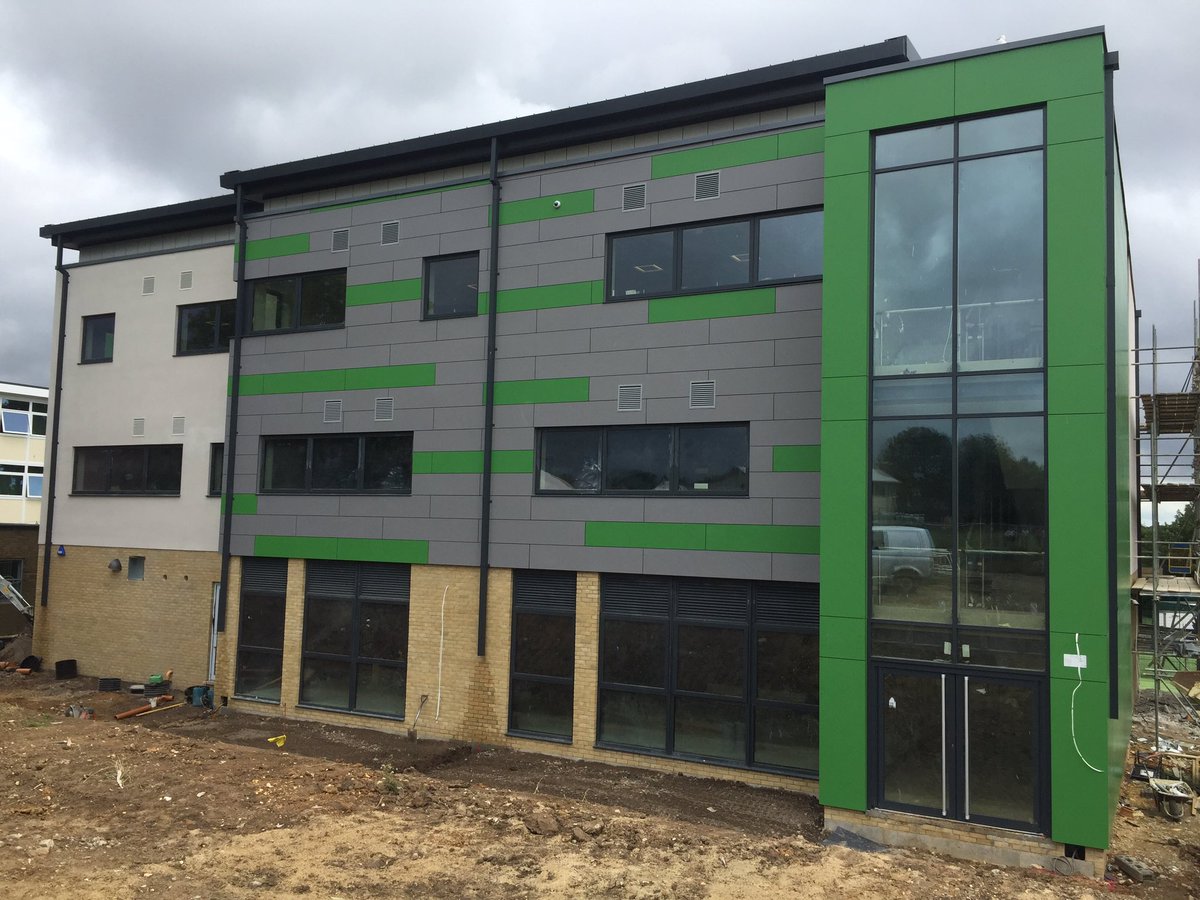 Canterbury Academy scaffolding has come down and the Trespa looks great ! <a href="/OSGarchitecture/">OSG Architecture Ltd</a> <a href="/modus_ltd/">Modus Construction Consultants</a>
