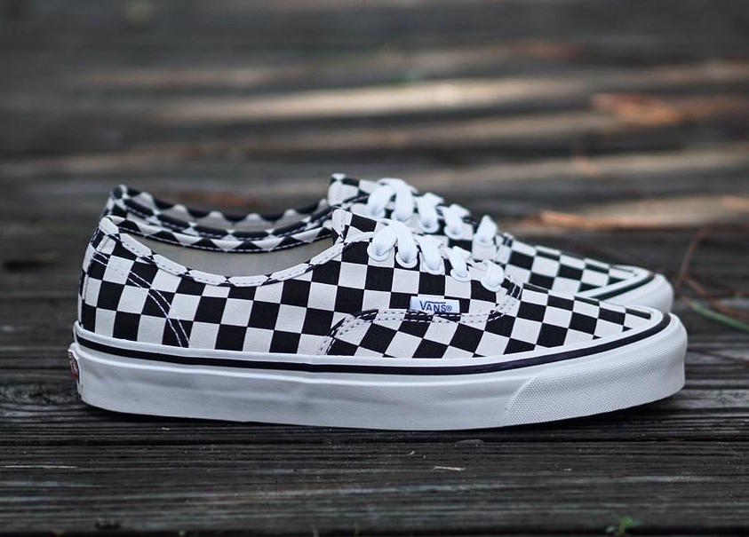 vans authentic checkerboard on feet