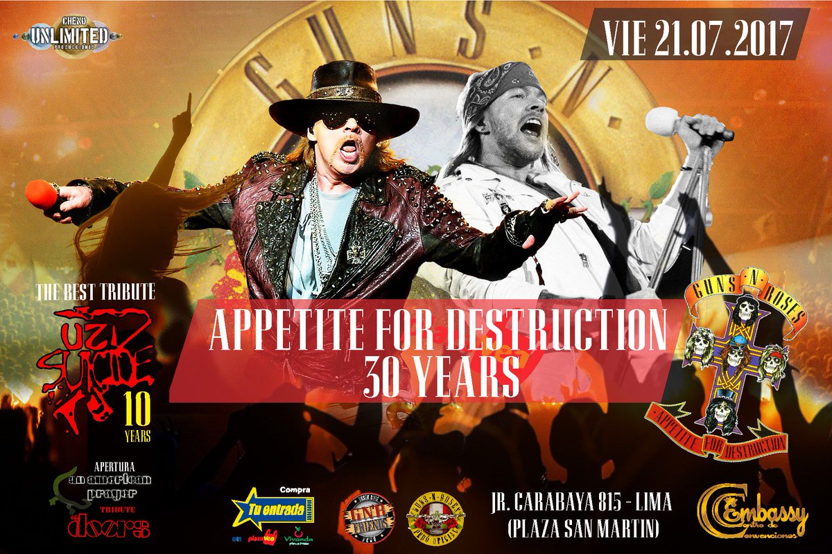 TuEntrada_Peru's tweet photo. TRIBUTO A GUNS N’ ROSES 
Appetite for Destruction 30 años
(Uzi Suicide Live Tribute) https://t.co/qbh2YTI8vs